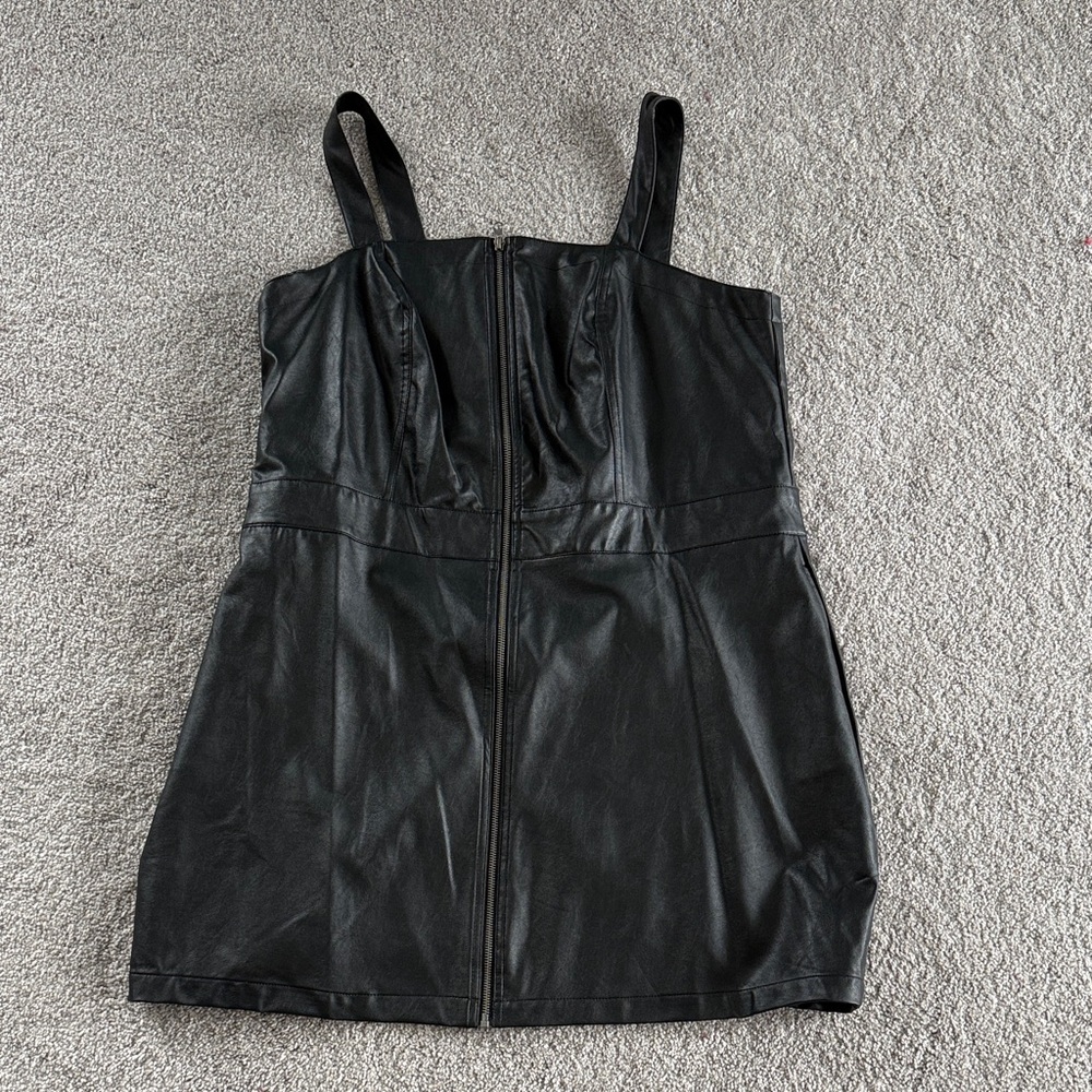 wild fable Black Faux Leather Mini Dress with Front Zip